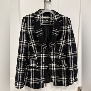 Karl Lagerfeld Women's Black and White Plaid Blazer. Size 4